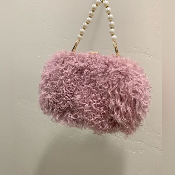 Handmade Genuine Curly Shearling Kisslock Clutch/Shoulder Bag/Crossbody - Picture 7 of 16